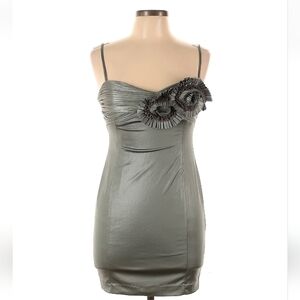 Ark & Co Womens' Bodycon Mini Dress Spaghetti Straps, Metallic Grey/Green, Sz L